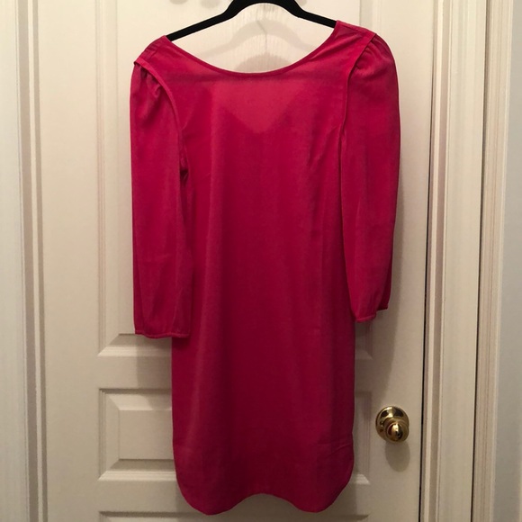 hot pink shift dress with sleeves